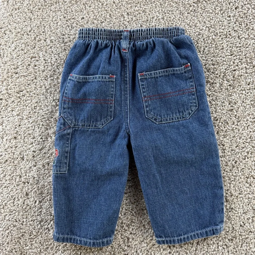 Vintage OshKosh B'gosh Cargo Jeans Baby 6-9 Months Denim Elastic Waist Bear Boys